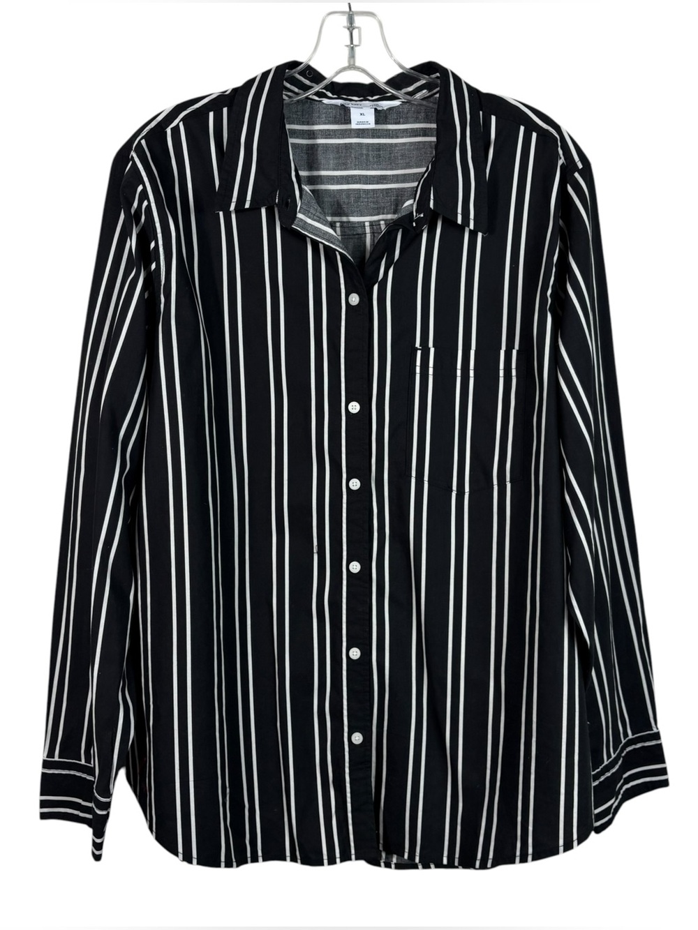 Old Navy The Classic Shirt Black White Striped Lightweight Button Down Shirt XL